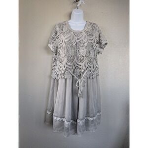 Pretty Angel Women's Dress XL Gray Lace Boho Fairy Whimsical Artsy Romantic Silk